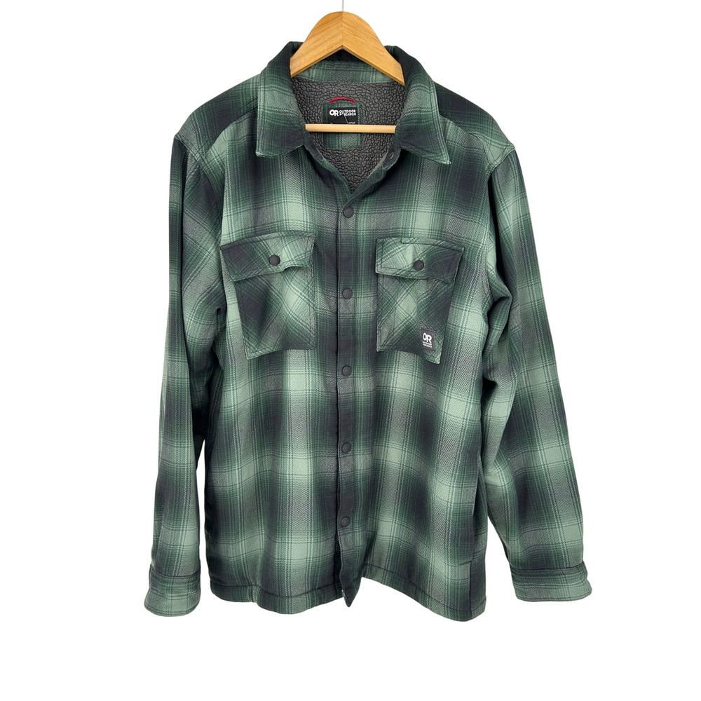 Outdoor Research Feedback Shirt Jacket Plaid Flannel Mens Large Sherpa Lined